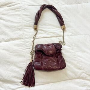 NWOT Cynthia Rowley Burgundy Leather Runway Shoulder Crossbody Bag Tassel Detail